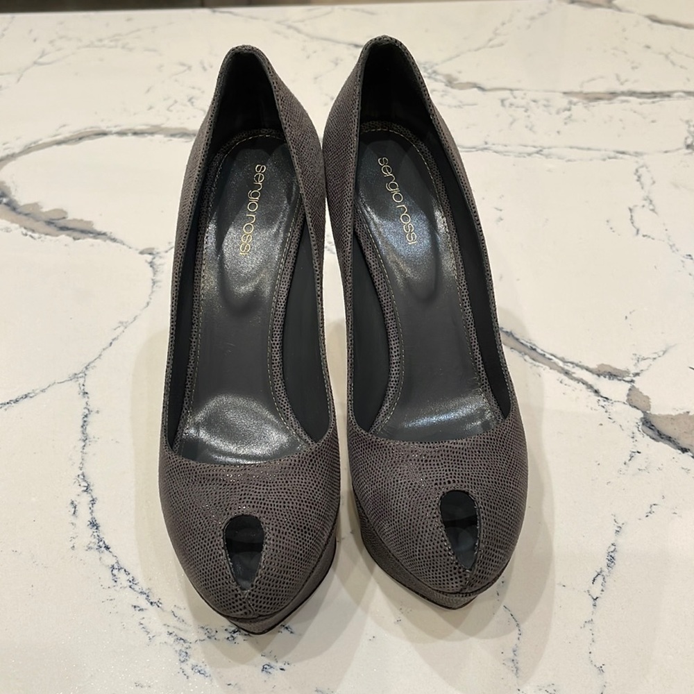 Sergio Rossi New Platform Shoes Peep Toe Leather Pumps